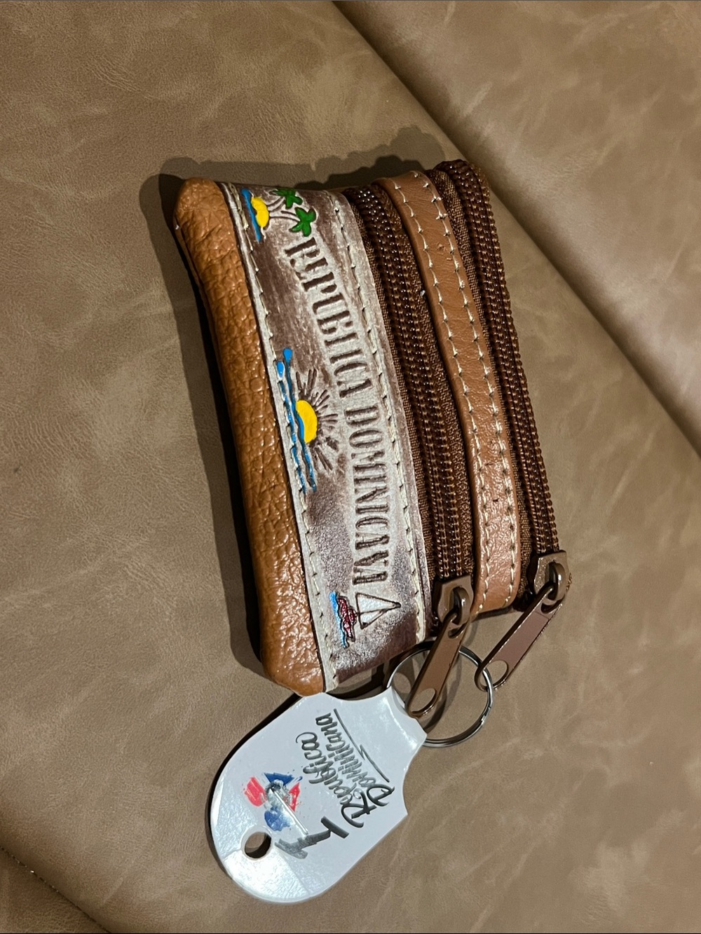 Republica Dominicana Brown Leather Zip Pouch